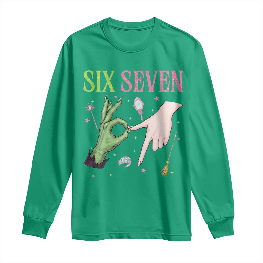 Funny Six Seven Witch Pink And Green Broomstick Magic Wand Long Sleeve Shirt - Wonder Print Shop