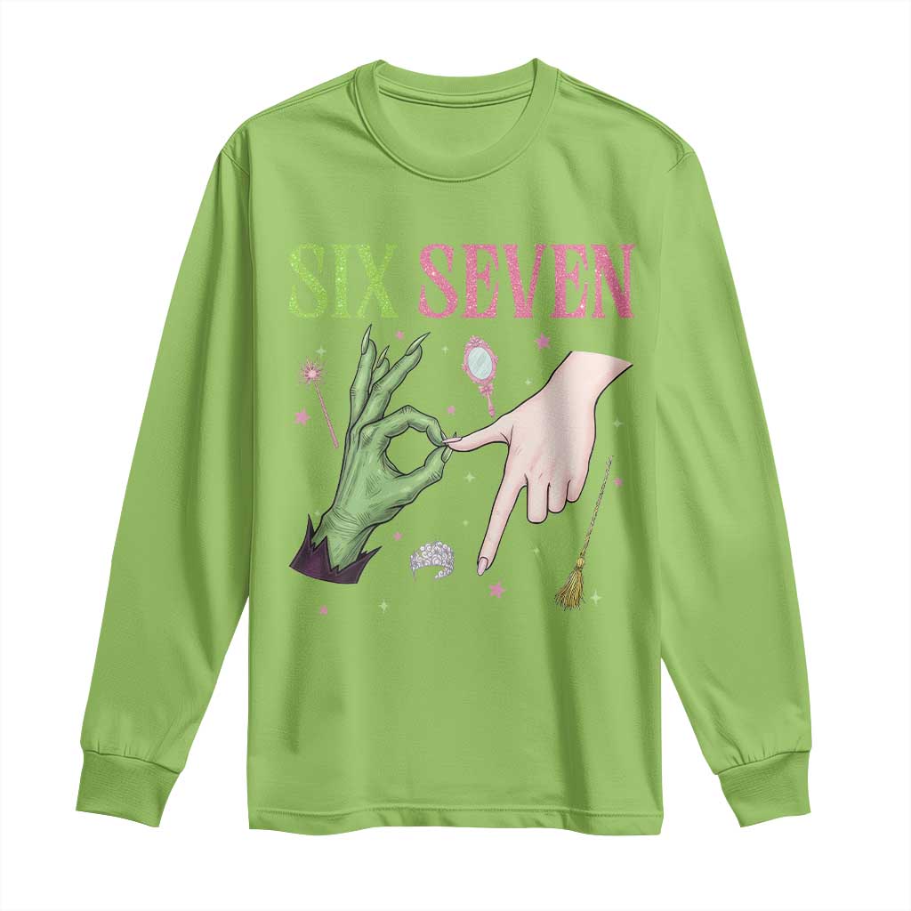 Funny Six Seven Witch Pink And Green Broomstick Magic Wand Long Sleeve Shirt - Wonder Print Shop