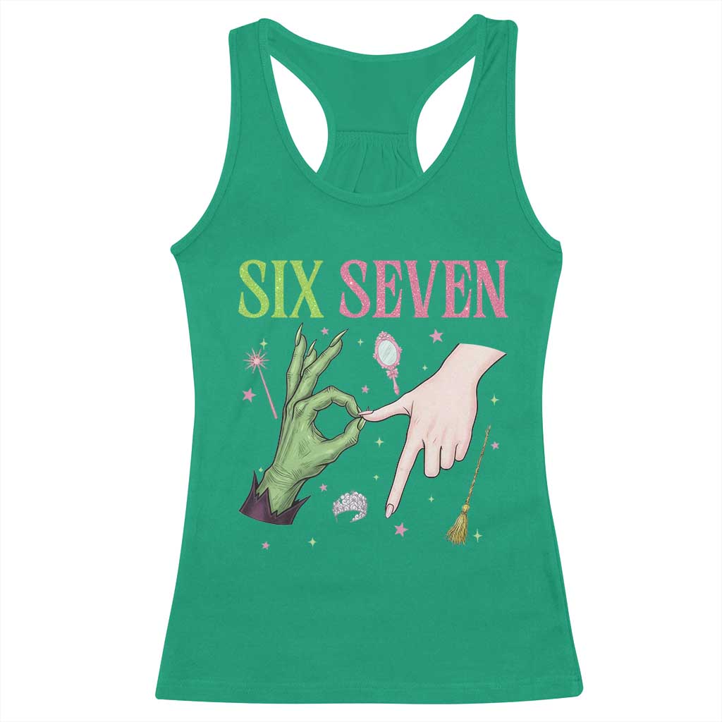 Funny Six Seven Witch Pink And Green Broomstick Magic Wand Racerback Tank Top - Wonder Print Shop