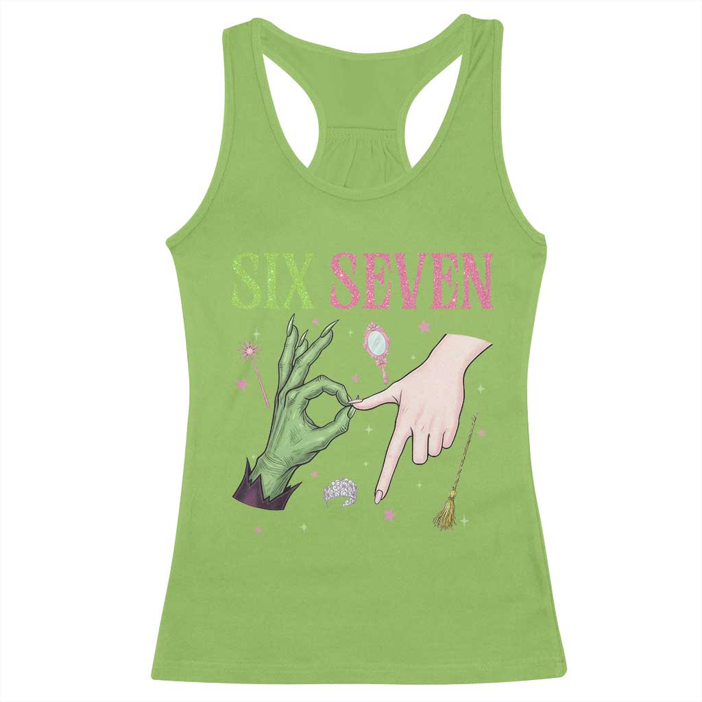 Funny Six Seven Witch Pink And Green Broomstick Magic Wand Racerback Tank Top - Wonder Print Shop