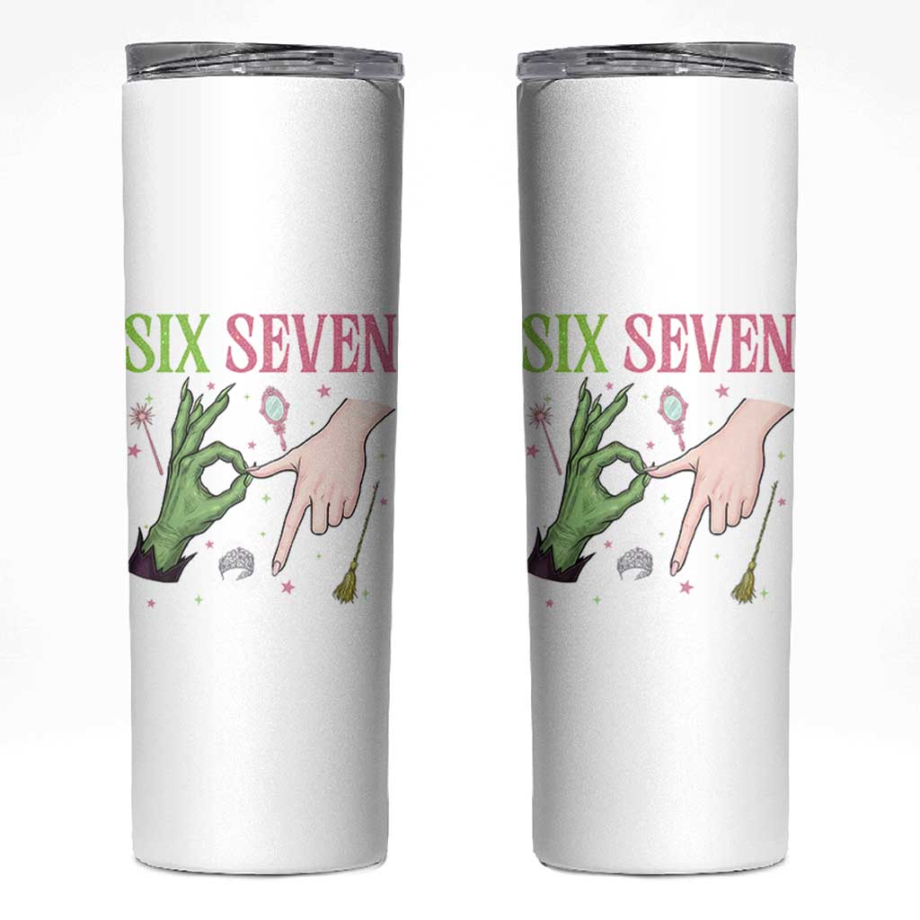 Funny Six Seven Witch Pink And Green Broomstick Magic Wand Skinny Tumbler - Wonder Print Shop