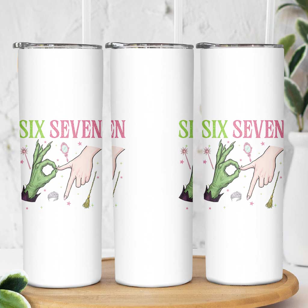 Funny Six Seven Witch Pink And Green Broomstick Magic Wand Skinny Tumbler - Wonder Print Shop