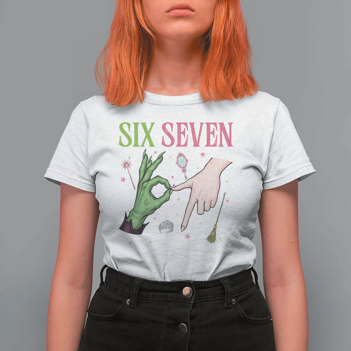 Funny Six Seven Witch Pink And Green Broomstick Magic Wand T Shirt For Women - Wonder Print Shop