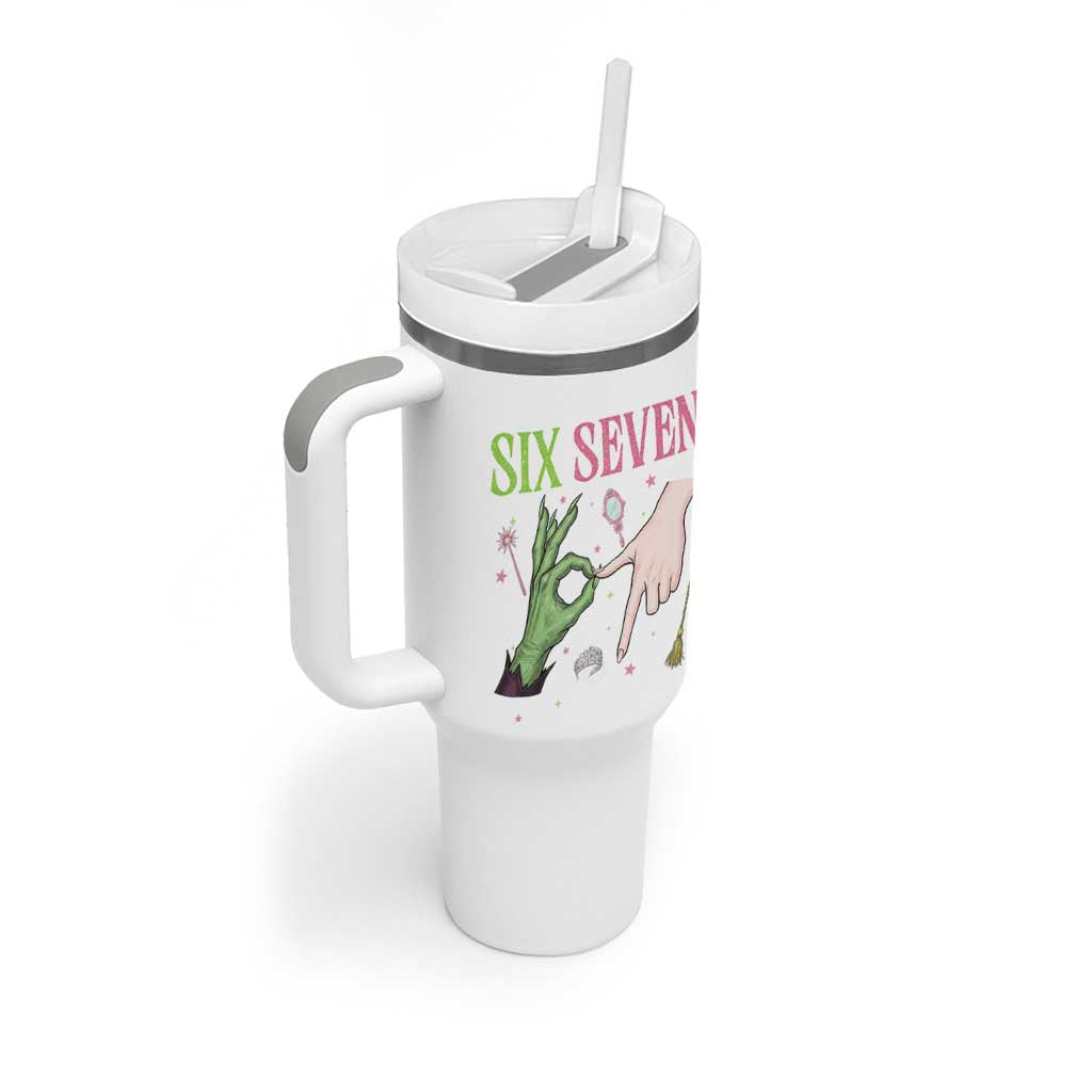Funny Six Seven Witch Pink And Green Broomstick Magic Wand Tumbler With Handle - Wonder Print Shop
