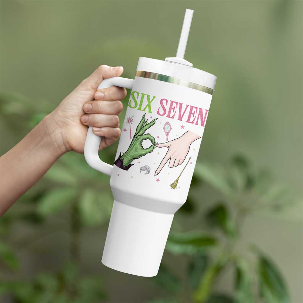 Funny Six Seven Witch Pink And Green Broomstick Magic Wand Tumbler With Handle - Wonder Print Shop