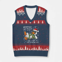 Funny Whatever Life Throws At You Duck And Let It Hit Someone Else Xmas V-Neck Knit Sweater Vest - Wonder Print Shop
