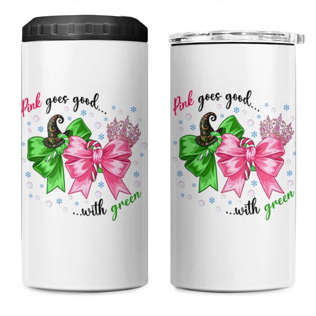 Funny Christmas Witch Pink Goes Good With Green 4 in 1 Can Cooler Tumbler - Wonder Print Shop