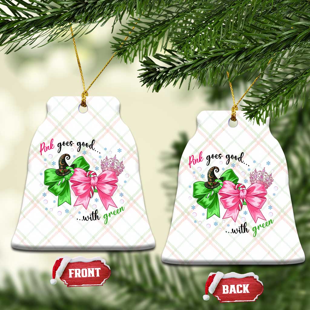 Funny Christmas Witch Pink Goes Good With Green Ceramic Ornament - Wonder Print Shop