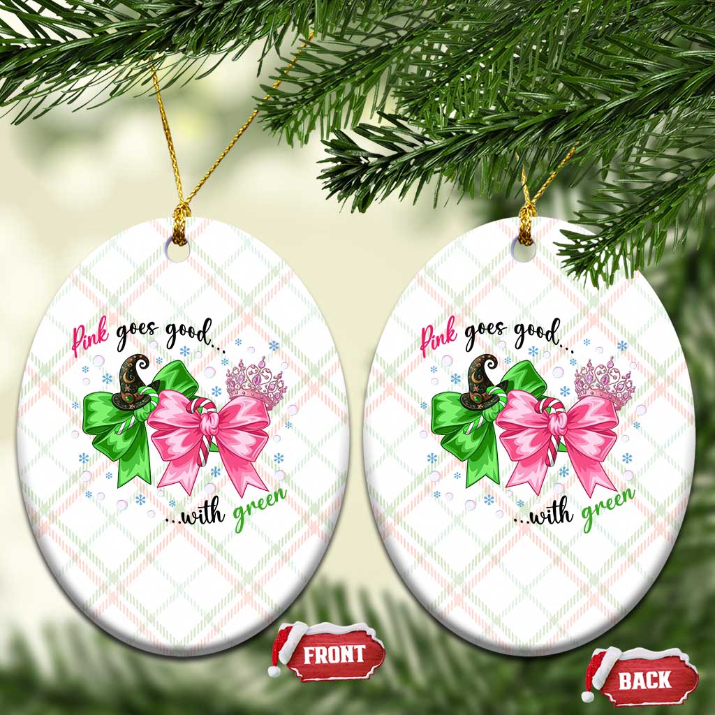 Funny Christmas Witch Pink Goes Good With Green Ceramic Ornament - Wonder Print Shop