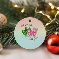 Funny Christmas Witch Pink Goes Good With Green Ceramic Ornament - Wonder Print Shop