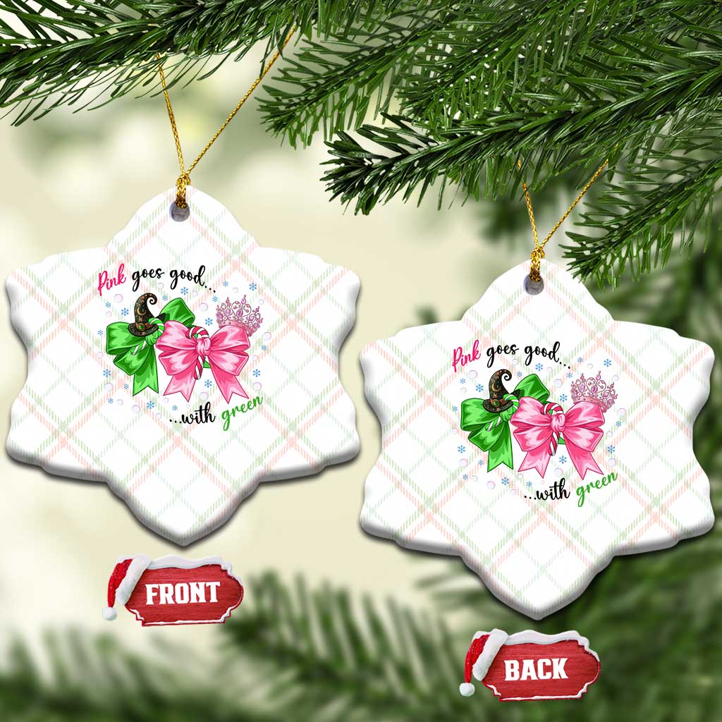 Funny Christmas Witch Pink Goes Good With Green Ceramic Ornament - Wonder Print Shop