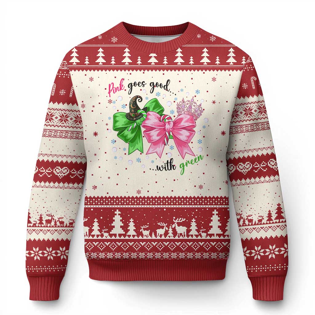 Funny Christmas Witch Pink Goes Good With Green Ugly Christmas Sweater - Wonder Print Shop