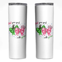 Funny Christmas Witch Pink Goes Good With Green Skinny Tumbler - Wonder Print Shop