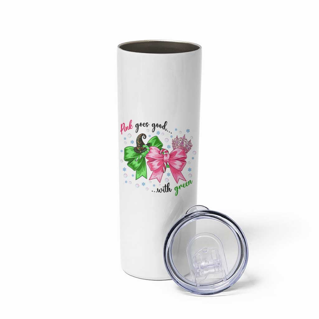 Funny Christmas Witch Pink Goes Good With Green Skinny Tumbler - Wonder Print Shop