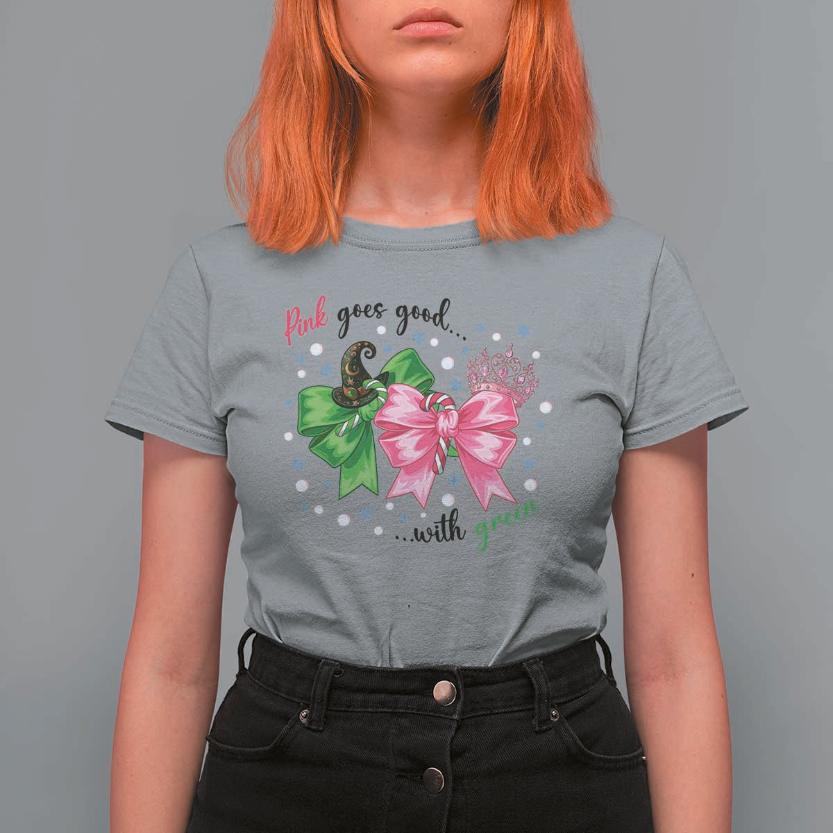 Funny Christmas Witch Pink Goes Good With Green T Shirt For Women - Wonder Print Shop
