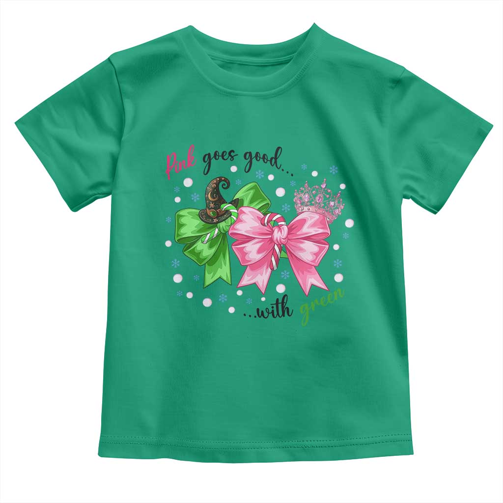 Funny Christmas Witch Pink Goes Good With Green Toddler T Shirt - Wonder Print Shop