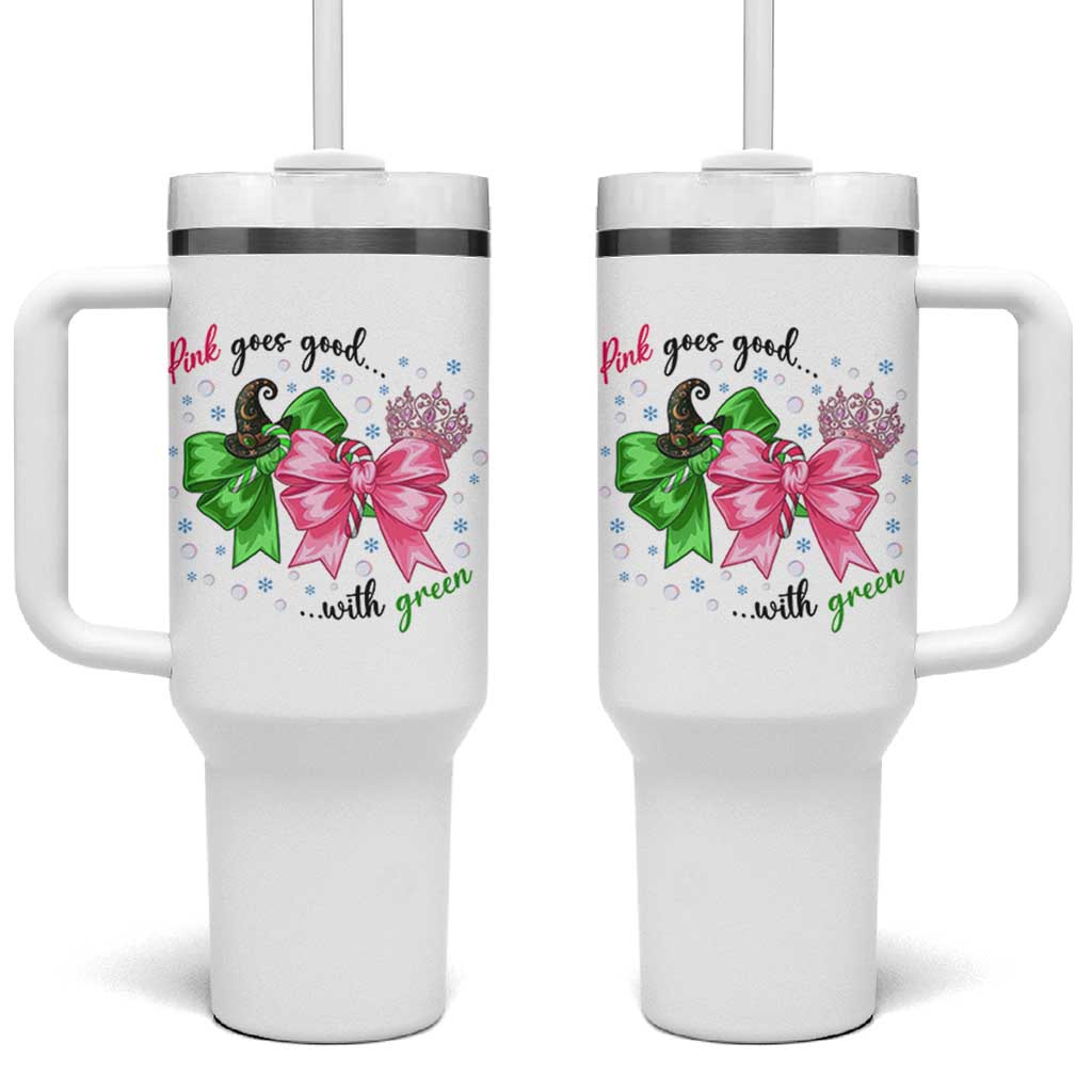 Funny Christmas Witch Pink Goes Good With Green Tumbler With Handle - Wonder Print Shop
