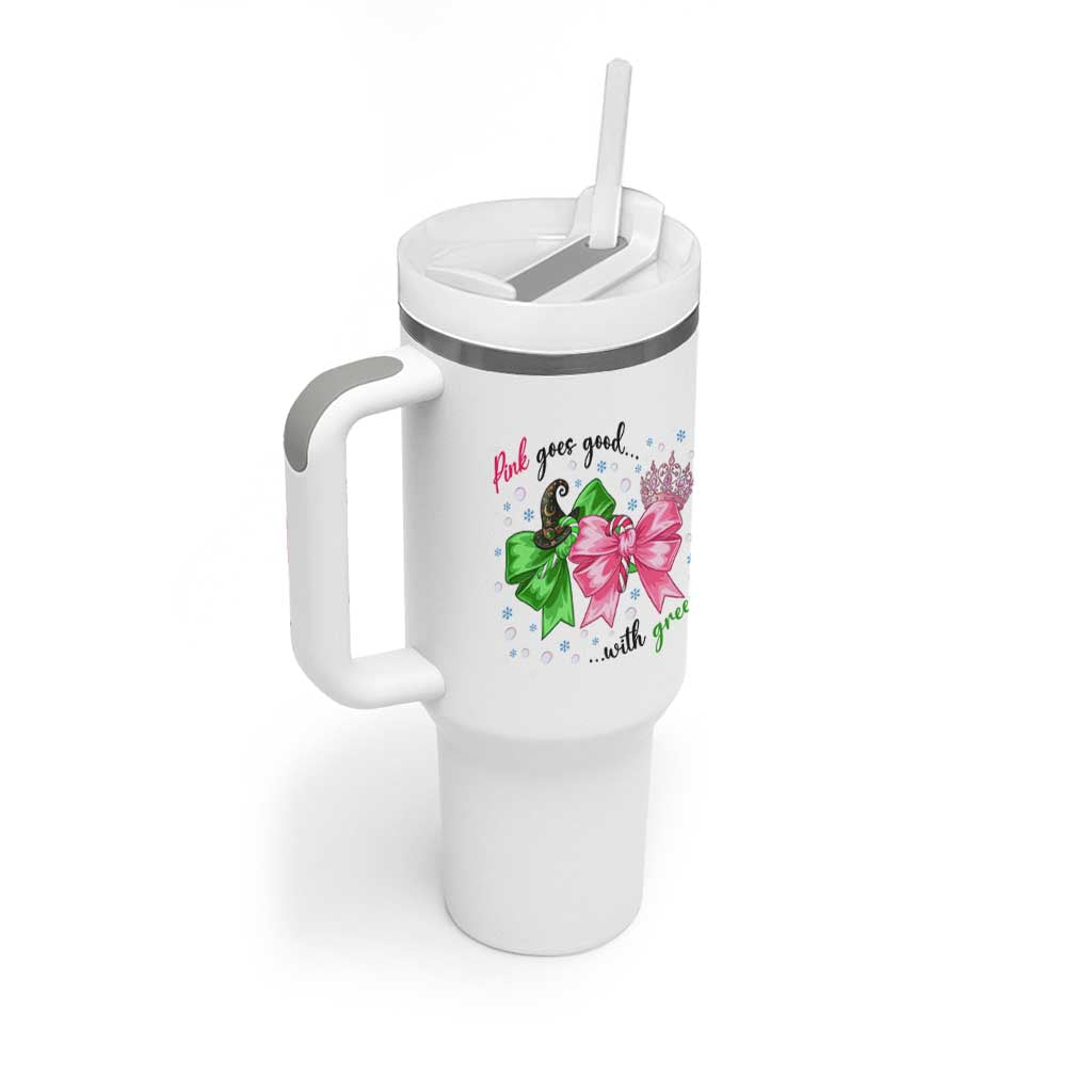 Funny Christmas Witch Pink Goes Good With Green Tumbler With Handle - Wonder Print Shop