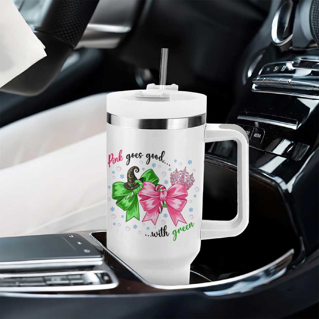 Funny Christmas Witch Pink Goes Good With Green Tumbler With Handle - Wonder Print Shop
