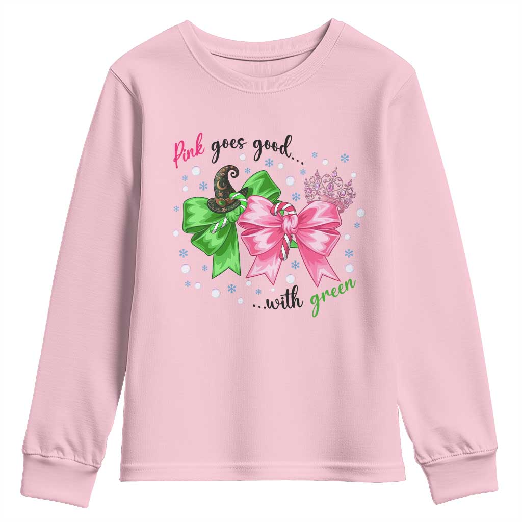 Funny Christmas Witch Pink Goes Good With Green Youth Sweatshirt - Wonder Print Shop