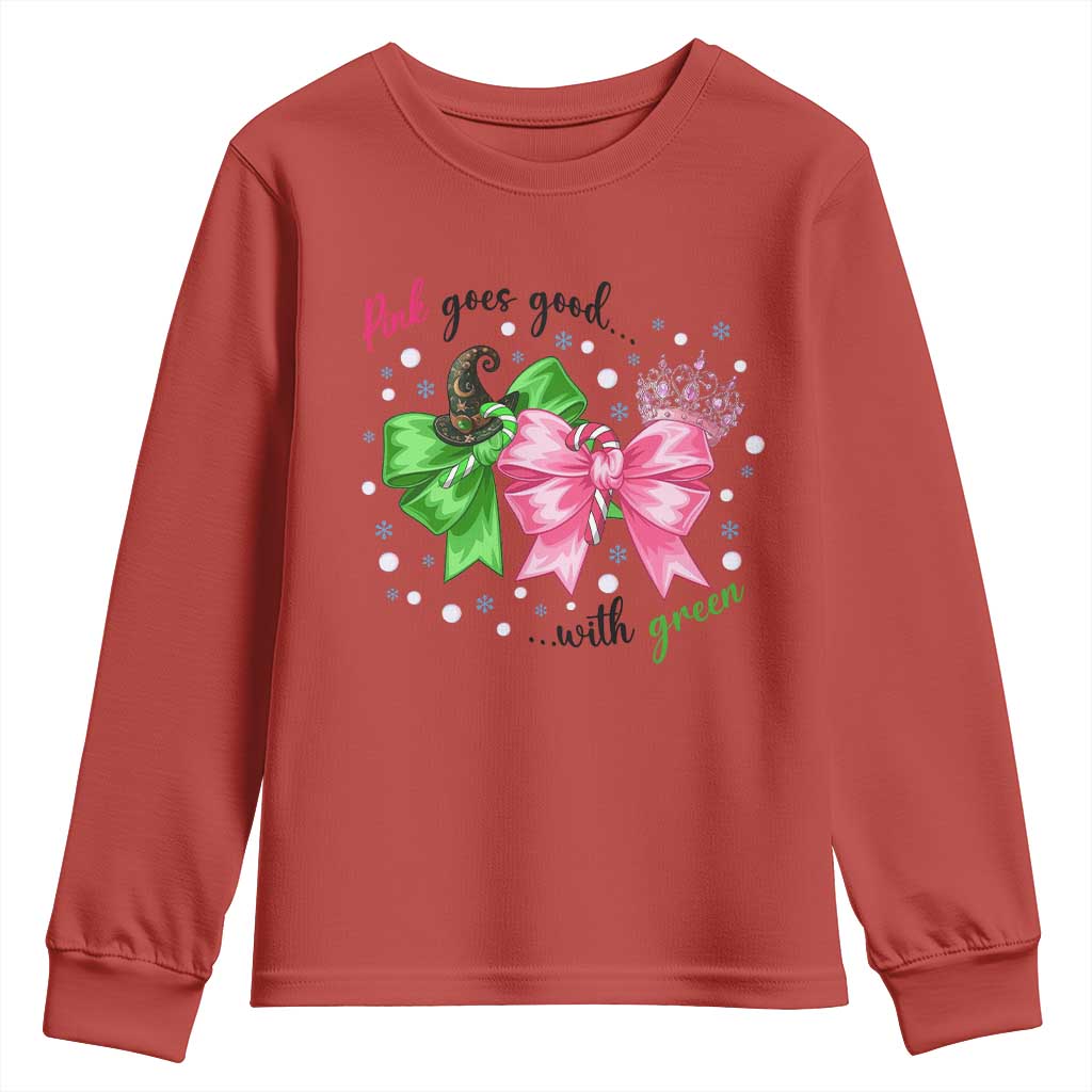 Funny Christmas Witch Pink Goes Good With Green Youth Sweatshirt - Wonder Print Shop