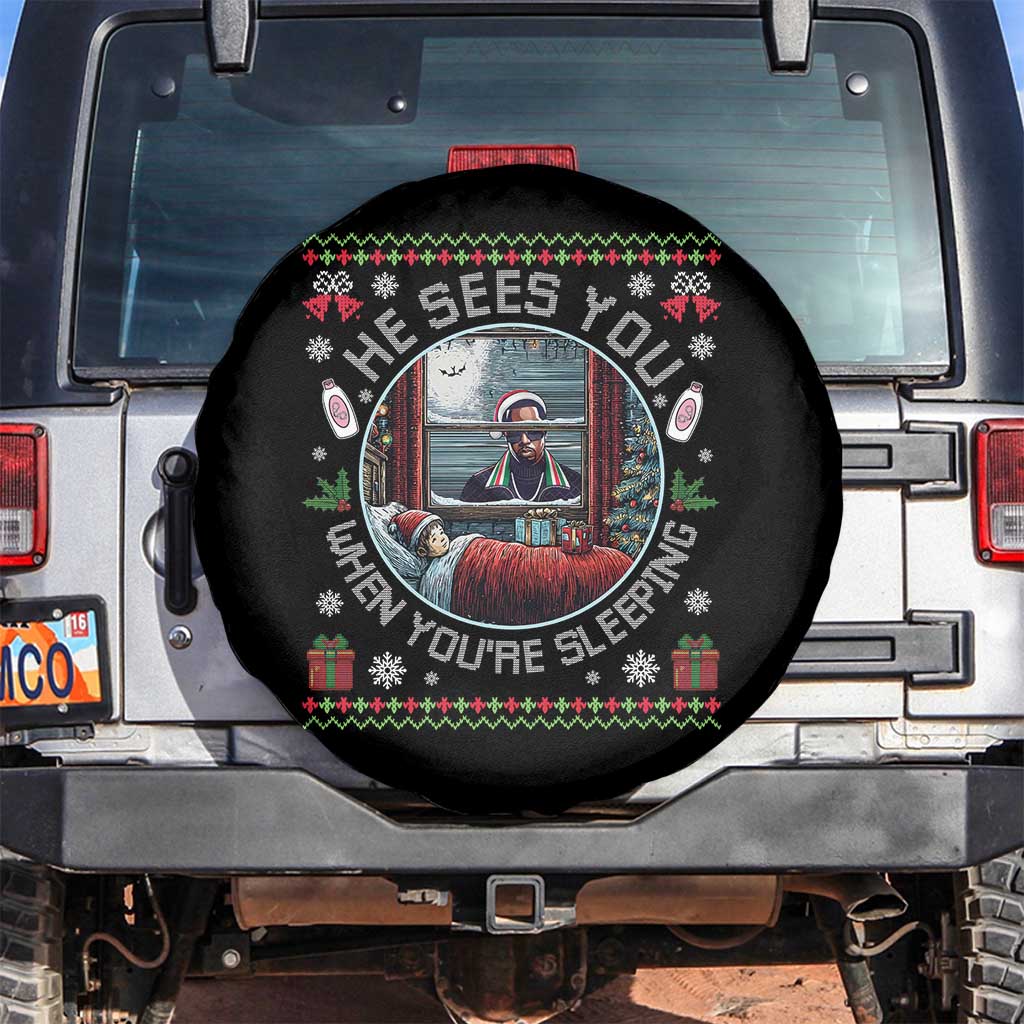 Funny Christmas Diddy Spare Tire Cover He Sees You When You Are Sleeping Baby Oil Ugly Xmas - Wonder Print Shop