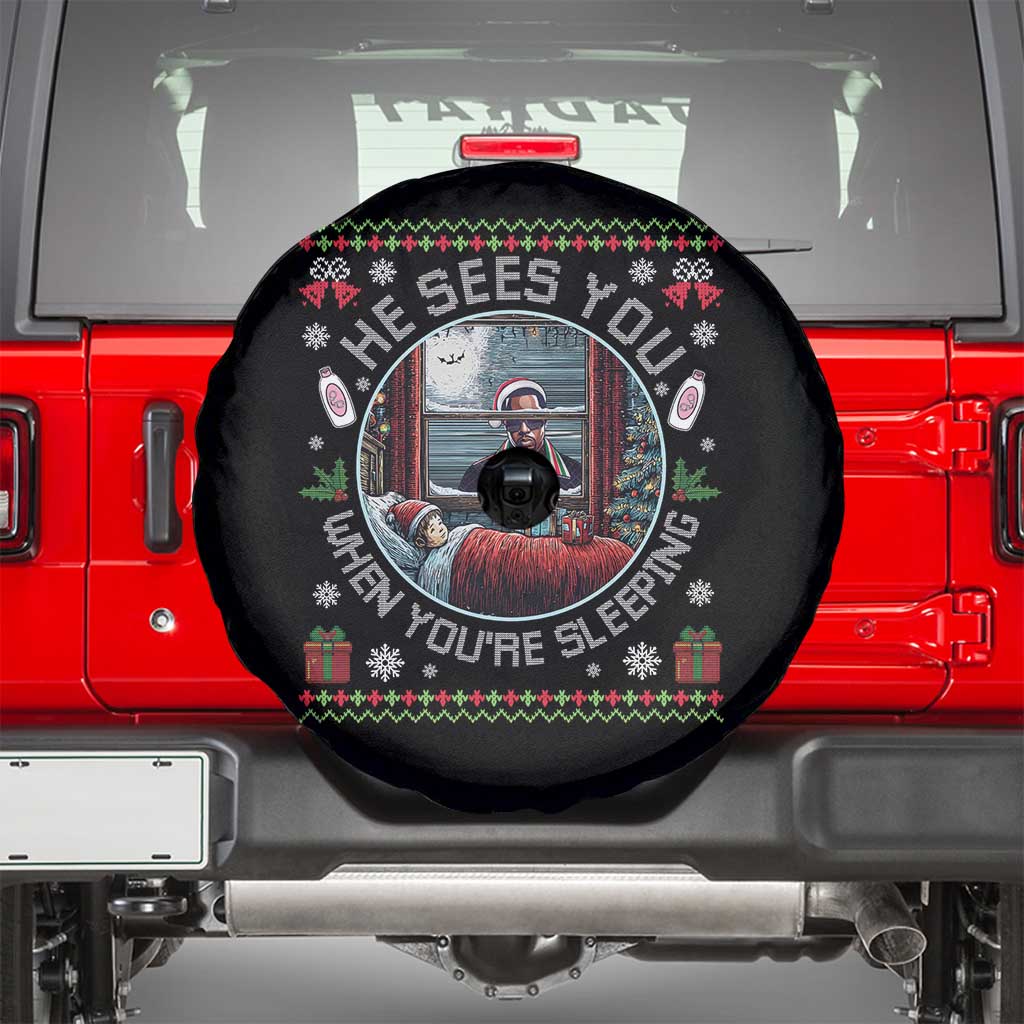 Funny Christmas Diddy Spare Tire Cover He Sees You When You Are Sleeping Baby Oil Ugly Xmas - Wonder Print Shop