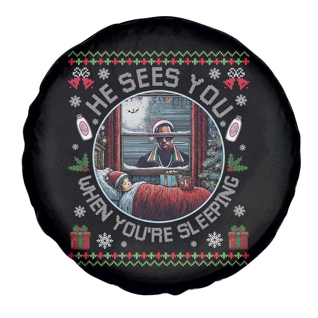 Funny Christmas Diddy Spare Tire Cover He Sees You When You Are Sleeping Baby Oil Ugly Xmas - Wonder Print Shop