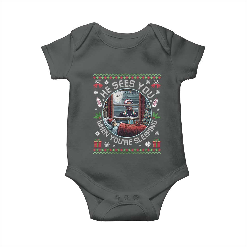 Funny Christmas Diddy Baby Onesie He Sees You When You Are Sleeping Baby Oil Ugly Xmas - Wonder Print Shop