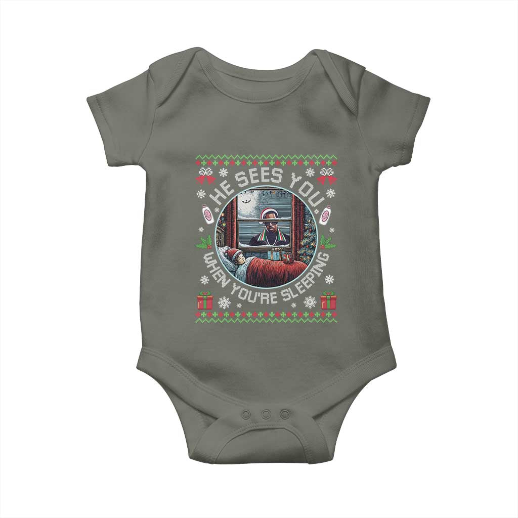Funny Christmas Diddy Baby Onesie He Sees You When You Are Sleeping Baby Oil Ugly Xmas - Wonder Print Shop