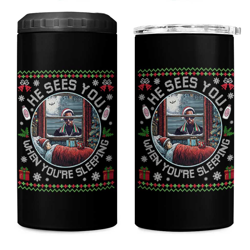 Funny Christmas Diddy 4 in 1 Can Cooler Tumbler He Sees You When You Are Sleeping Baby Oil Ugly Xmas - Wonder Print Shop
