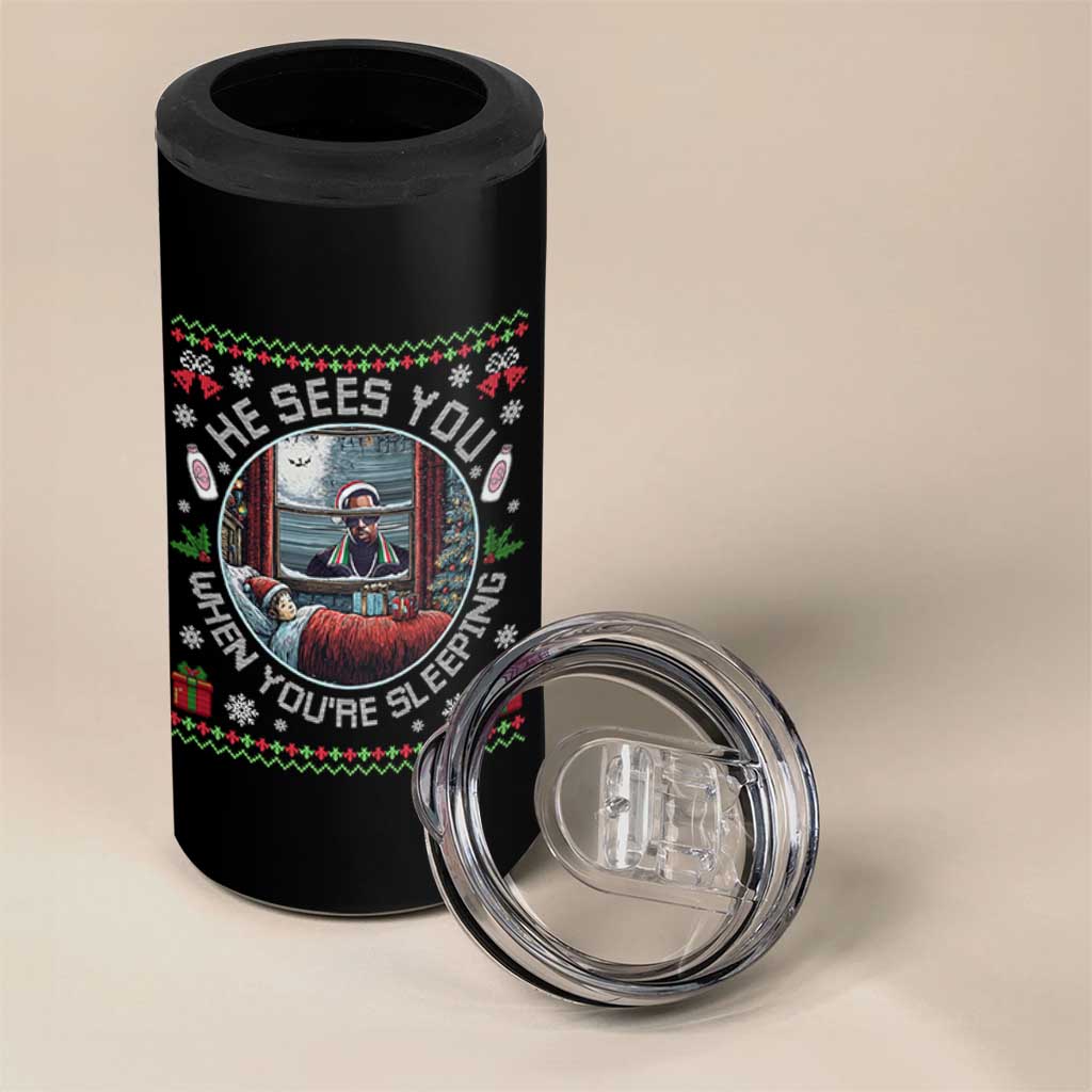 Funny Christmas Diddy 4 in 1 Can Cooler Tumbler He Sees You When You Are Sleeping Baby Oil Ugly Xmas - Wonder Print Shop