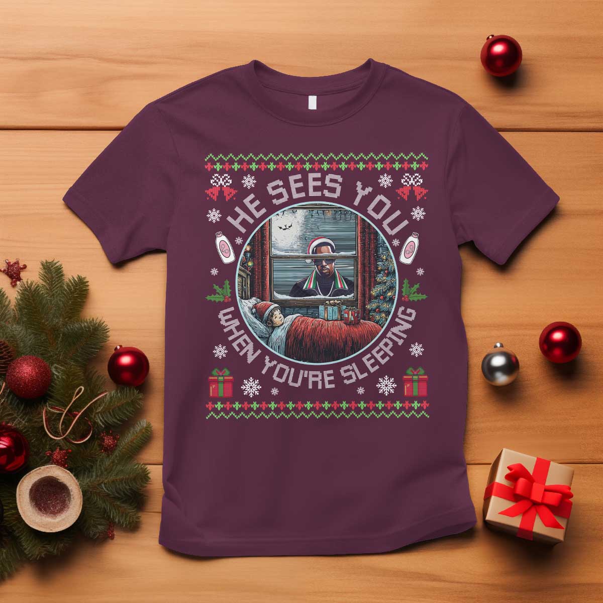 Funny Christmas Diddy T Shirt He Sees You When You Are Sleeping Baby Oil Ugly Xmas - Wonder Print Shop