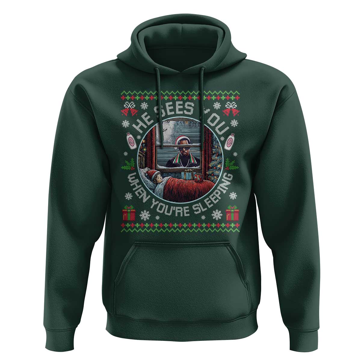 Funny Christmas Diddy Hoodie He Sees You When You Are Sleeping Baby Oil Ugly Xmas - Wonder Print Shop