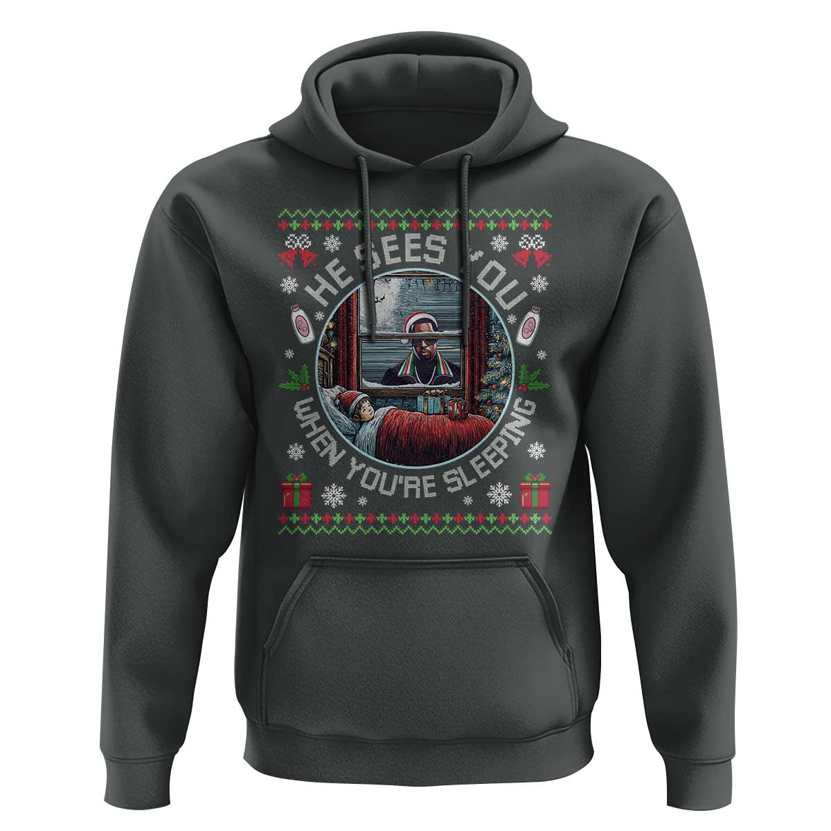 Funny Christmas Diddy Hoodie He Sees You When You Are Sleeping Baby Oil Ugly Xmas - Wonder Print Shop