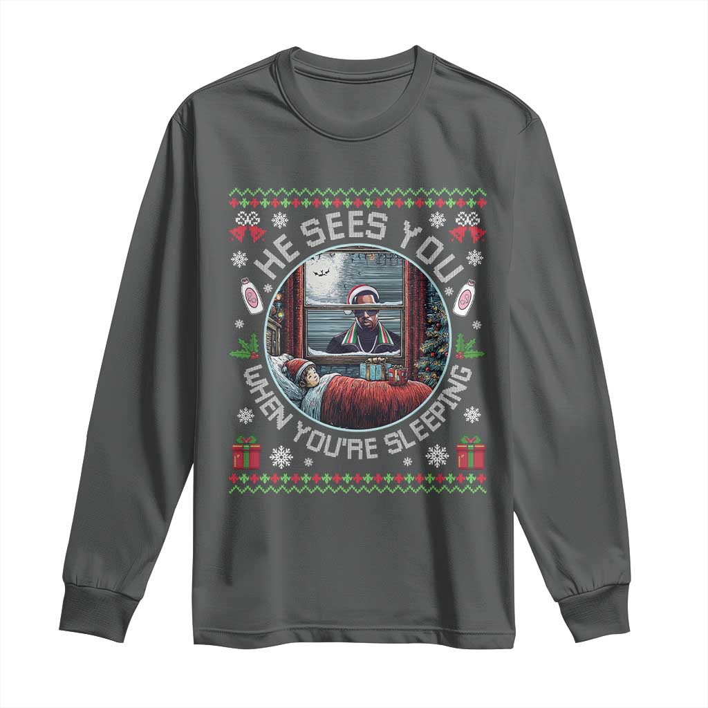 Funny Christmas Diddy Long Sleeve Shirt He Sees You When You Are Sleeping Baby Oil Ugly Xmas - Wonder Print Shop