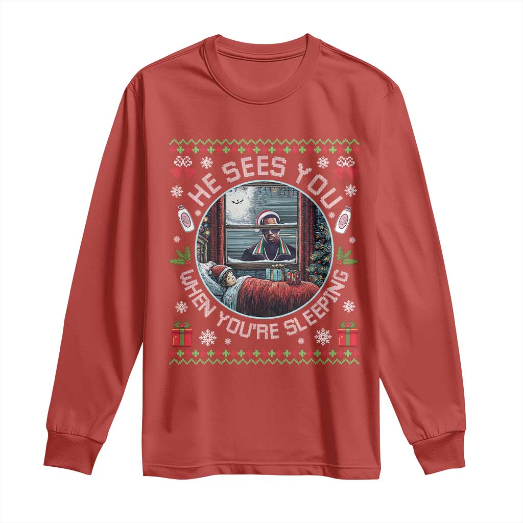 Funny Christmas Diddy Long Sleeve Shirt He Sees You When You Are Sleeping Baby Oil Ugly Xmas - Wonder Print Shop