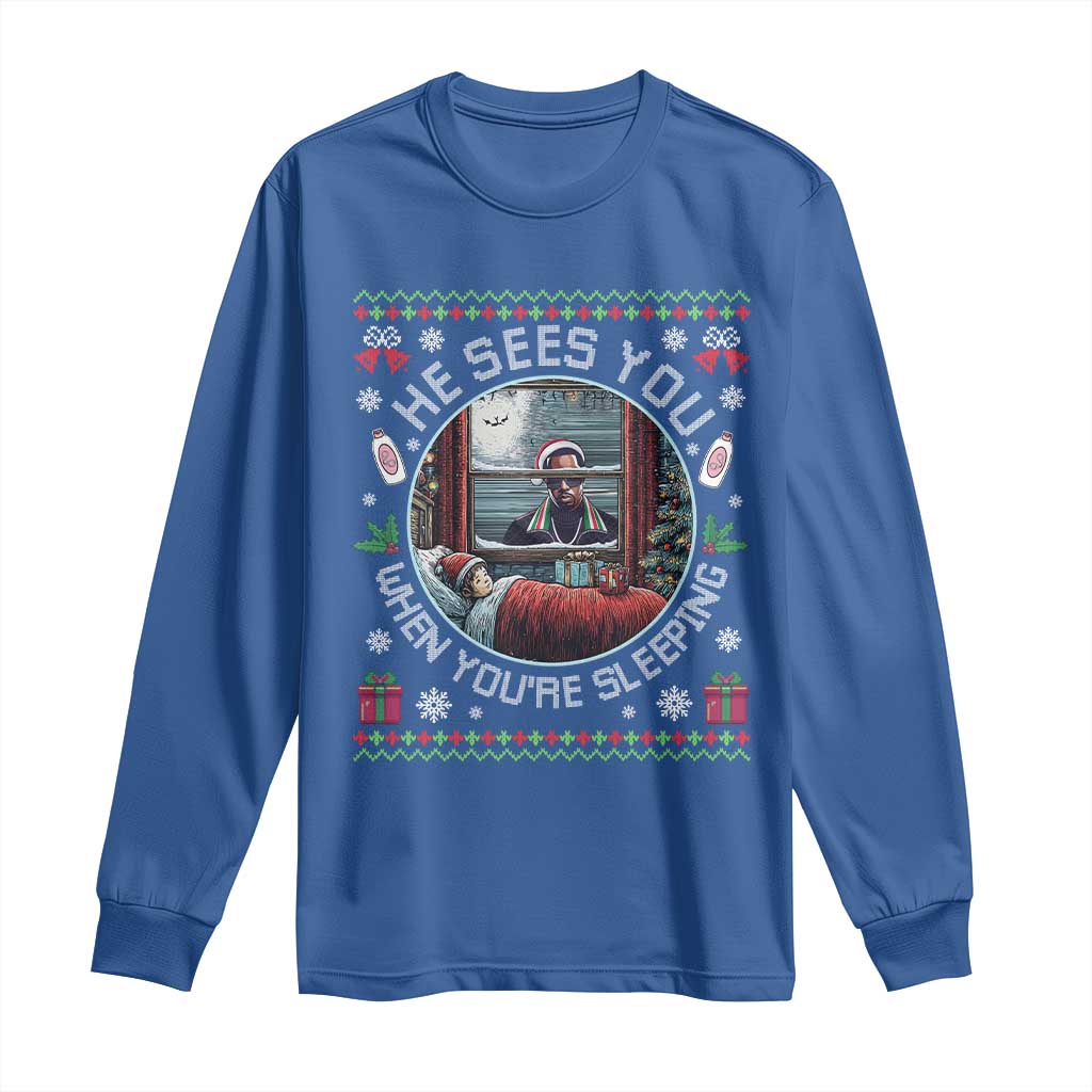 Funny Christmas Diddy Long Sleeve Shirt He Sees You When You Are Sleeping Baby Oil Ugly Xmas - Wonder Print Shop