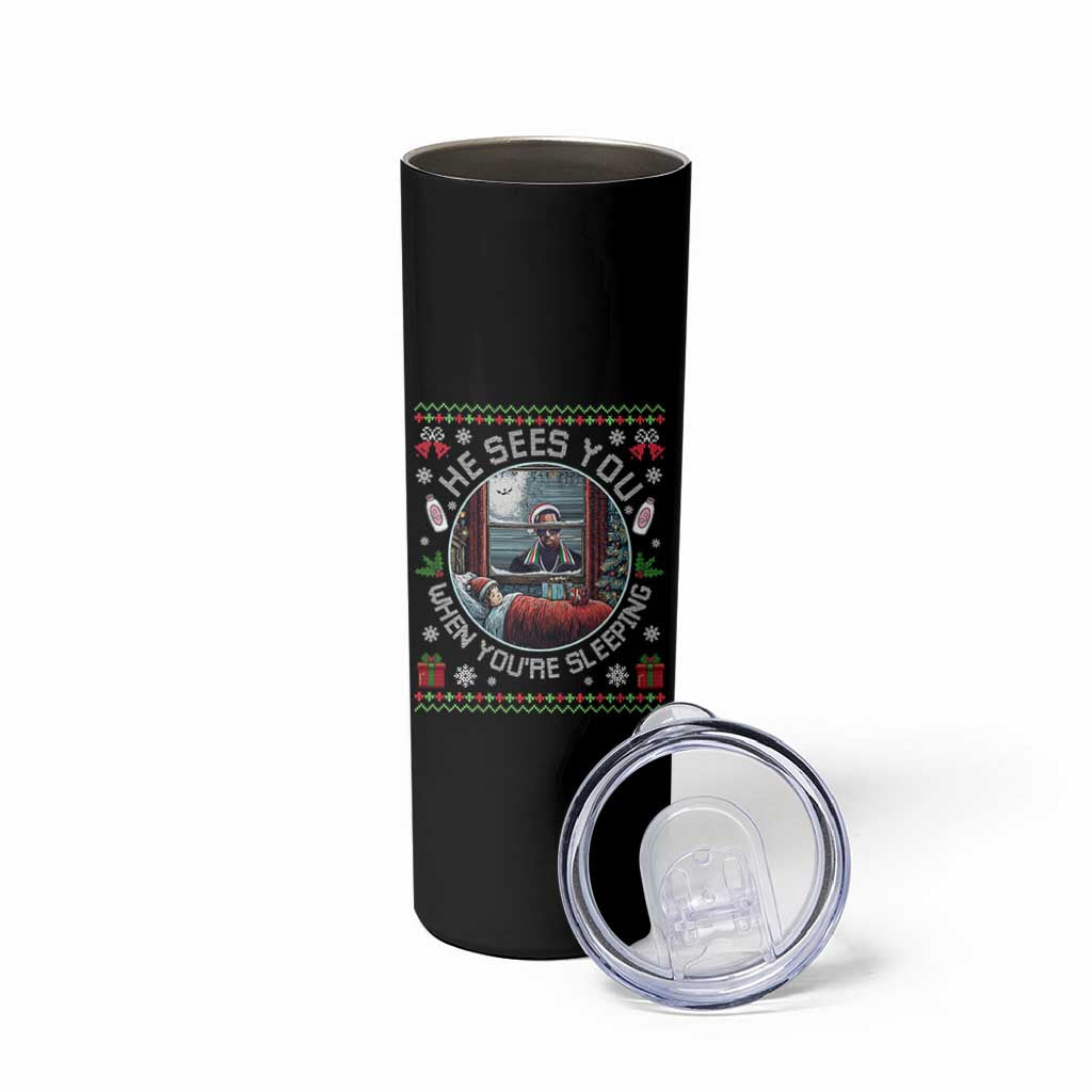 Funny Christmas Diddy Skinny Tumbler He Sees You When You Are Sleeping Baby Oil Ugly Xmas - Wonder Print Shop