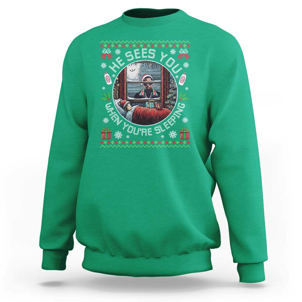 Funny Christmas Diddy Sweatshirt He Sees You When You Are Sleeping Baby Oil Ugly Xmas - Wonder Print Shop