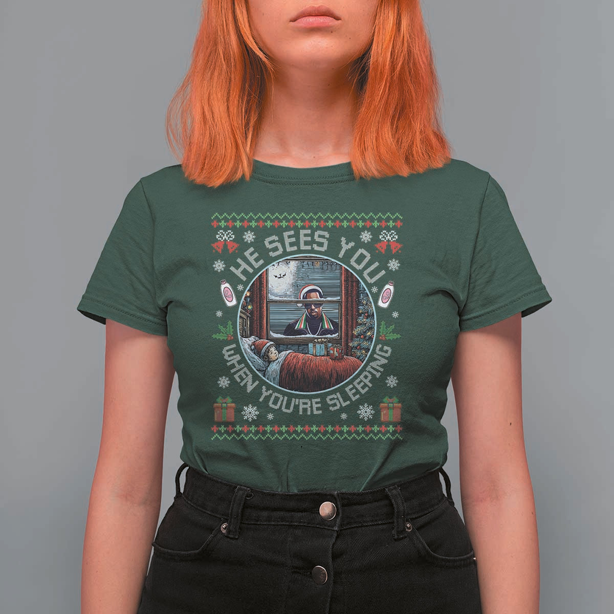 Funny Christmas Diddy T Shirt For Women He Sees You When You Are Sleeping Baby Oil Ugly Xmas - Wonder Print Shop