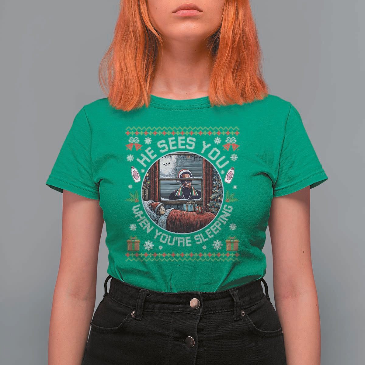Funny Christmas Diddy T Shirt For Women He Sees You When You Are Sleeping Baby Oil Ugly Xmas - Wonder Print Shop