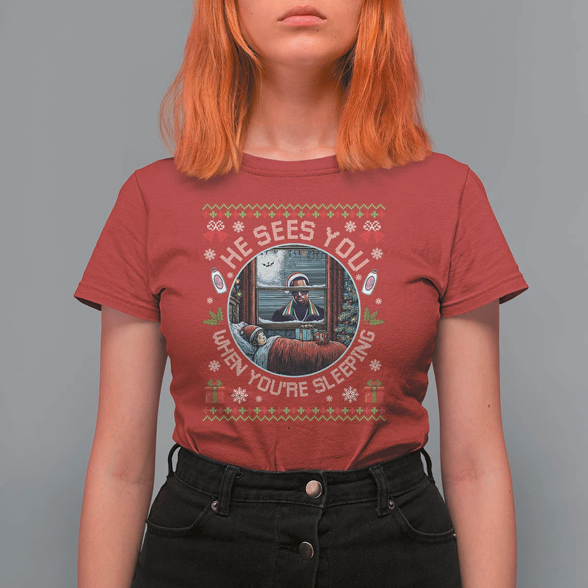Funny Christmas Diddy T Shirt For Women He Sees You When You Are Sleeping Baby Oil Ugly Xmas - Wonder Print Shop