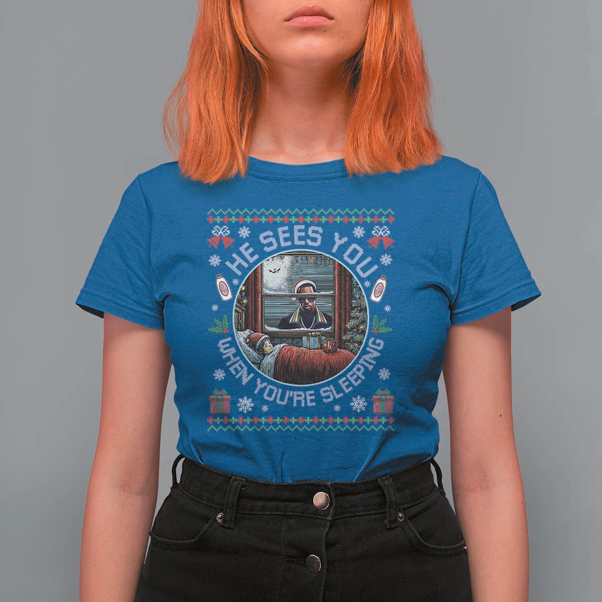 Funny Christmas Diddy T Shirt For Women He Sees You When You Are Sleeping Baby Oil Ugly Xmas - Wonder Print Shop