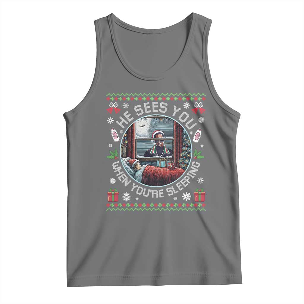 Funny Christmas Diddy Tank Top He Sees You When You Are Sleeping Baby Oil Ugly Xmas - Wonder Print Shop