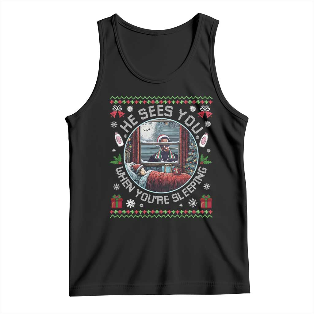 Funny Christmas Diddy Tank Top He Sees You When You Are Sleeping Baby Oil Ugly Xmas - Wonder Print Shop