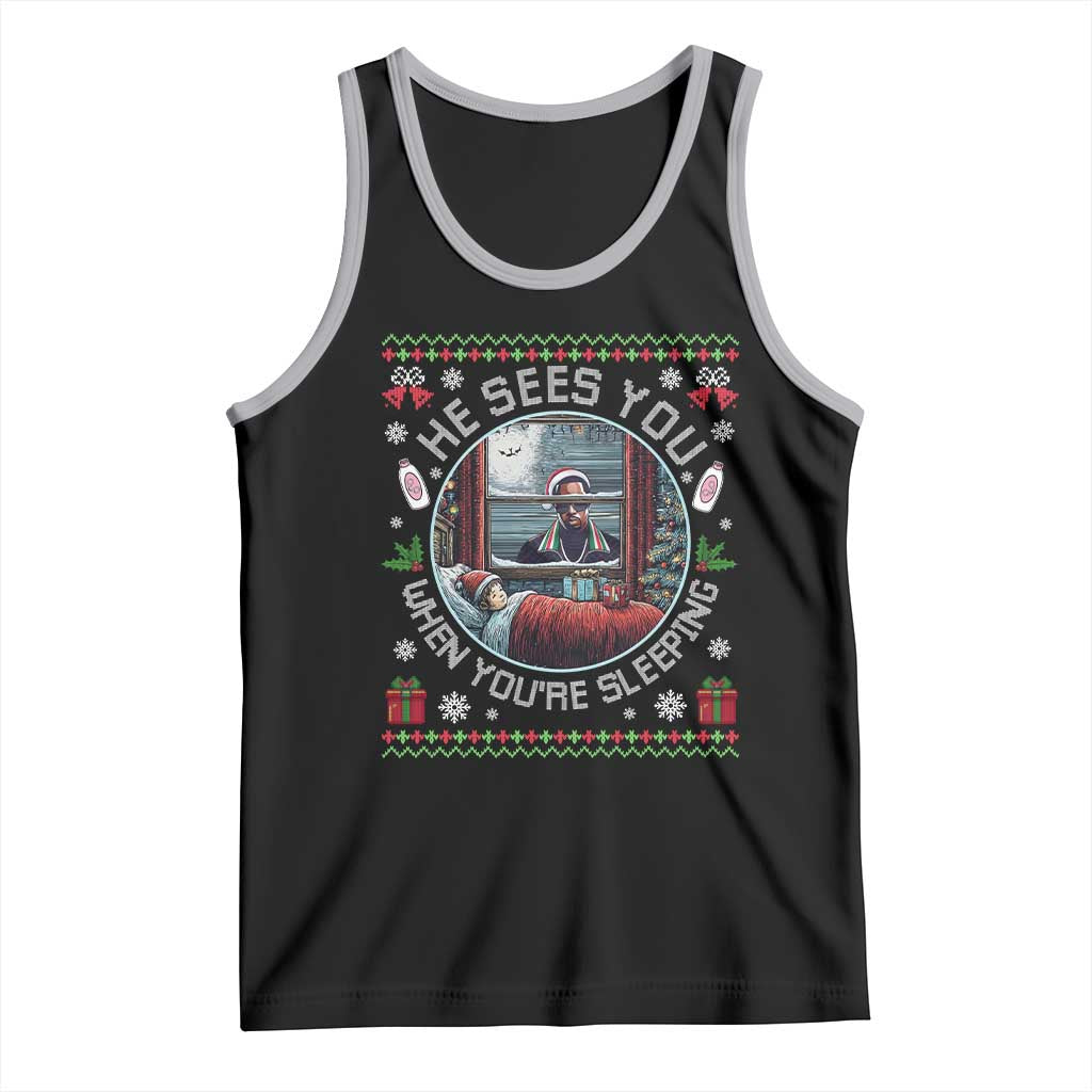 Funny Christmas Diddy Tank Top He Sees You When You Are Sleeping Baby Oil Ugly Xmas - Wonder Print Shop
