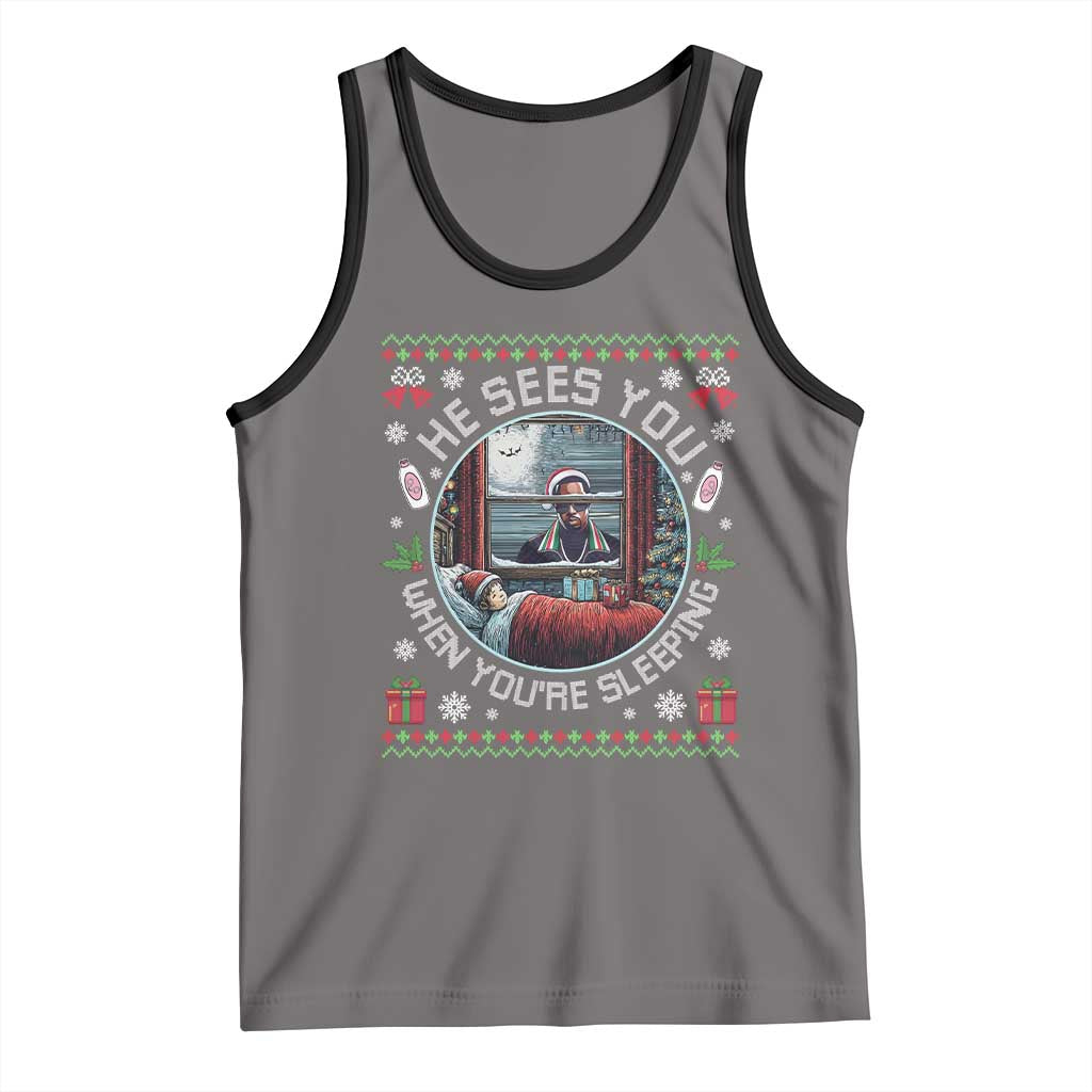 Funny Christmas Diddy Tank Top He Sees You When You Are Sleeping Baby Oil Ugly Xmas - Wonder Print Shop