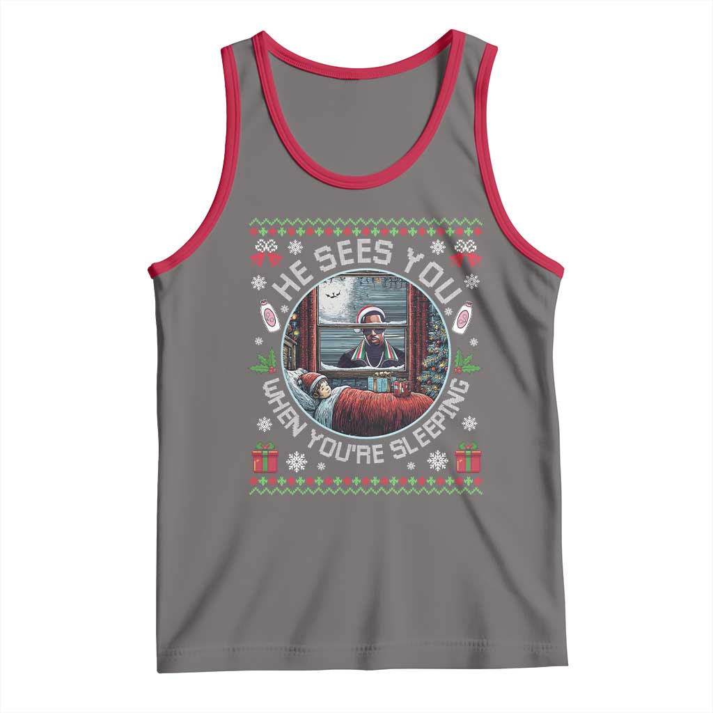 Funny Christmas Diddy Tank Top He Sees You When You Are Sleeping Baby Oil Ugly Xmas - Wonder Print Shop