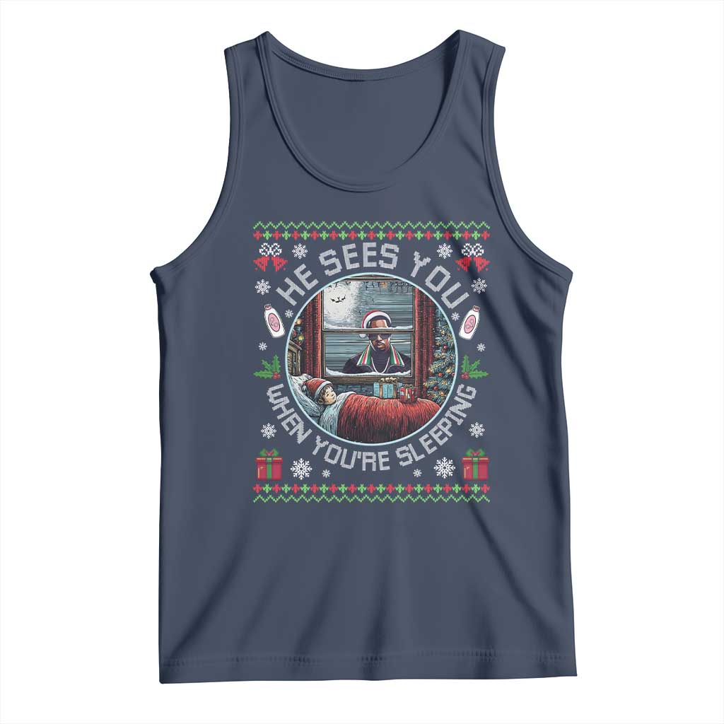 Funny Christmas Diddy Tank Top He Sees You When You Are Sleeping Baby Oil Ugly Xmas - Wonder Print Shop